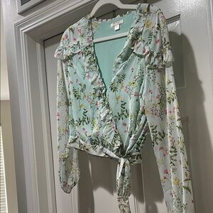 Floral Ruffle Wrap Top